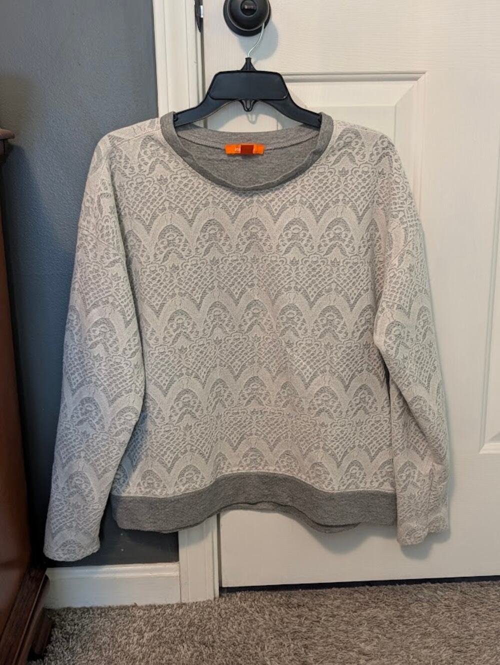 Women's Lace Overlay Sweatshirt Womens XL Gray Y2K Light Academia Crew